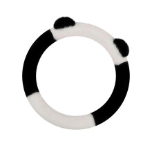 (Diameter 38cm, Round Black White) Fuzzy Steering Wheel Cover 15inch Warm Winter Soft Anti Slip Car Accessories D Shape White Pink