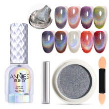 15ml Rainbow Cat Eye Gel Nail Polish with Chrome Nail Powder, Chameleon Mirror and Magnetic Finish