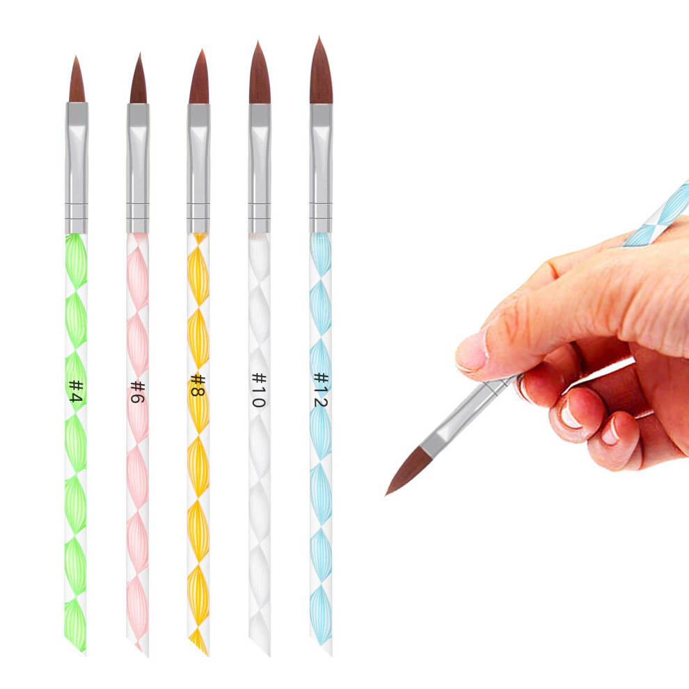 Krofaue 5 Piece Acrylic Nail Art Brush Set with Pointed Tips for Precise Detailing, Silver