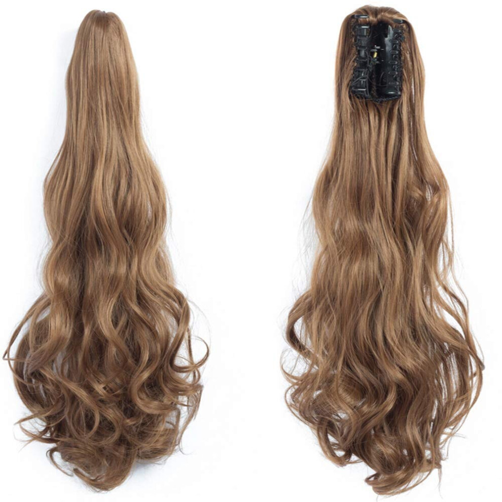 Unisex 31 Inch Curly Clip In Ponytail Extension With Secure Claw Clip, Natural Wavy Synthetic Hairpiece