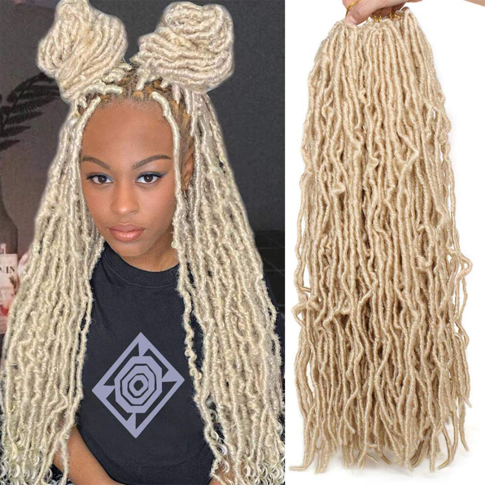 Unisex 24 Inch Blonde Faux Locs Crochet Braids Prelooped Synthetic Hair Extensions Soft 613 Color