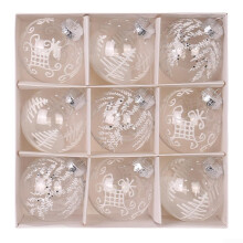 Christmas Tree Ornaments Set of 9 – Transparent PET Baubles 8cm in White for Holiday Home or Office Decor