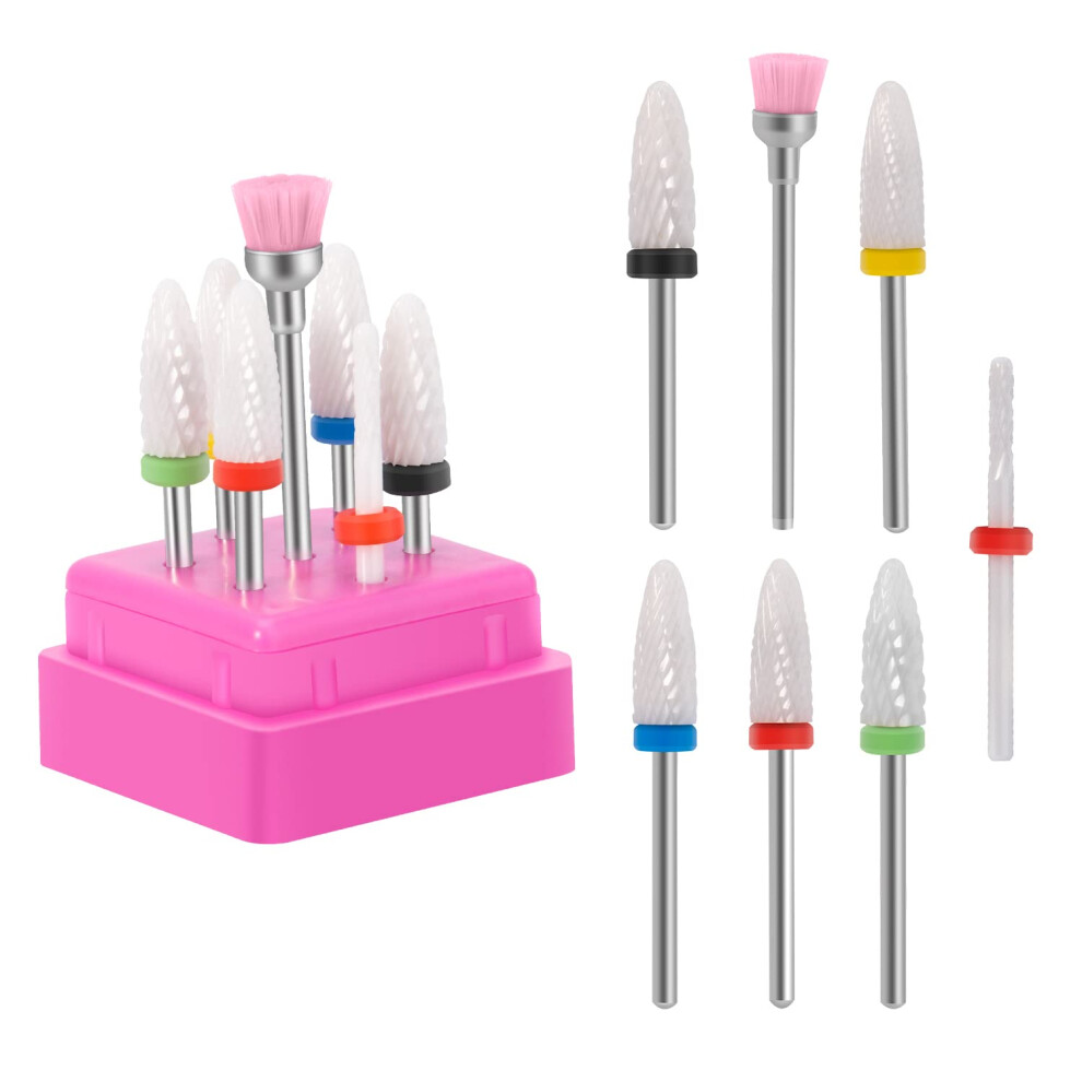Nail Drill Bits Set 7pcs 3/32 Inch Ceramic and Diamond for Acrylic and Gel Nails Manicure Pedicure