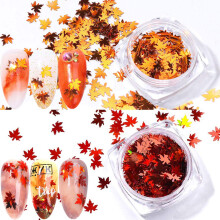 2 Boxes Holographic Maple Leaf Nail Glitter Sequins for Autumn Fall Nail Art Decorations
