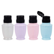 Nail Polish Remover Pump Bottle Set, Lockable Push Down Dispenser, 4 Mixed Colors Plastic Flip