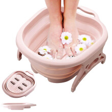 Collapsible Foot Spa with Massage Rollers, Large Folding Foot Soak Tub for Home and Travel Pink