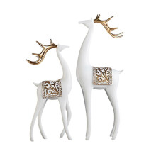 (Multi, White) 2x Deer Sculptures Modern Decorative Figurines for Shelf Living Room Cabinet Gold