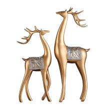 (Multi, Gold) 2x Deer Sculptures Modern Decorative Figurines for Shelf Living Room Cabinet Gold