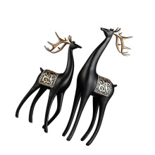 (Multi, Black) 2x Deer Sculptures Modern Decorative Figurines for Shelf Living Room Cabinet Gold