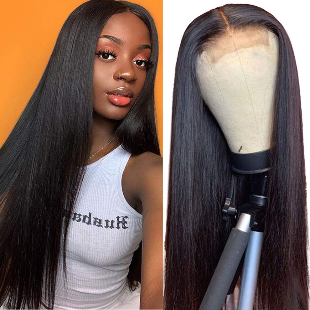 Unisex Human Hair Lace Front Wig 4X4 Lace Closure Brazilian Virgin Hair Preplucked Hd Straight 150% Density