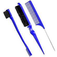 3 Pcs Slick Brush Set Bristle Hair Brush Teasing Comb Edge Hair Brush Grooming Combs Sturdy Rat Tail Comb for Women Babies Kids' Hair (Black)