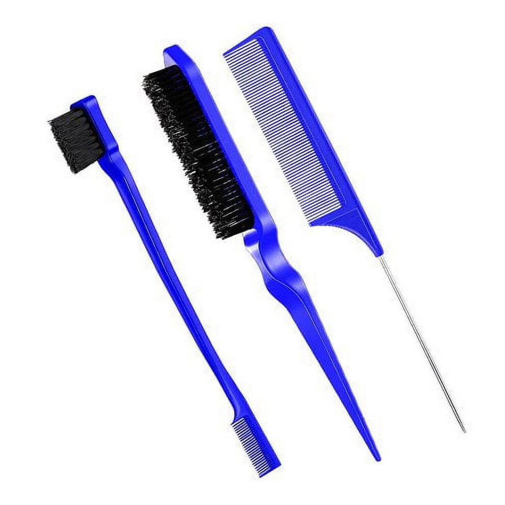 3 Pcs Slick Brush Set Bristle Hair Brush Teasing Comb Edge Hair Brush Grooming Combs Sturdy Rat Tail Comb For Women Babies Kids' Hair (Black) Black