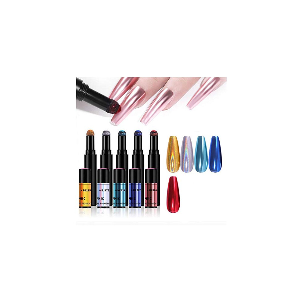 Chrome Nail Powder Pen Set with Multichrome Shift Mirror Effect, Holographic Nail Art Applicator
