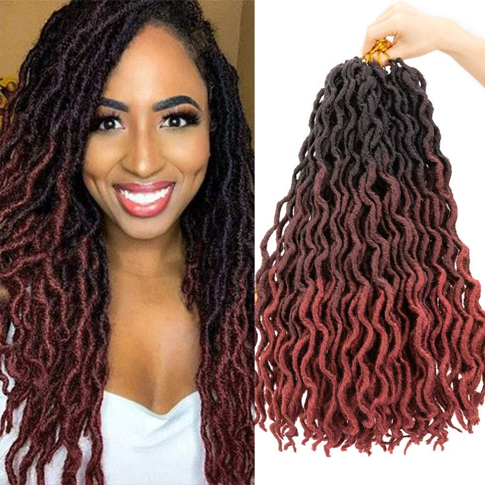 Unisex Goddess Faux Locs Crochet Hair 18 Inch Pre Looped Wavy Gypsy Locs 3 Tone Ombre Braids 1B/99J/530