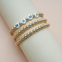 Perlenarmbänder, stapelbares Armband mit Messingkugeln für Damen, Herren und Mädchen, Stretch-Armband mit Liebesbuchstaben, Geschenk zum