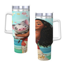 Moana40Oz Tumbler s rukojetí a brčkem, izolovaný hrnek z nerezové oceli, láhev na vodu, cestovní hrnek, držák na pohár, dárky