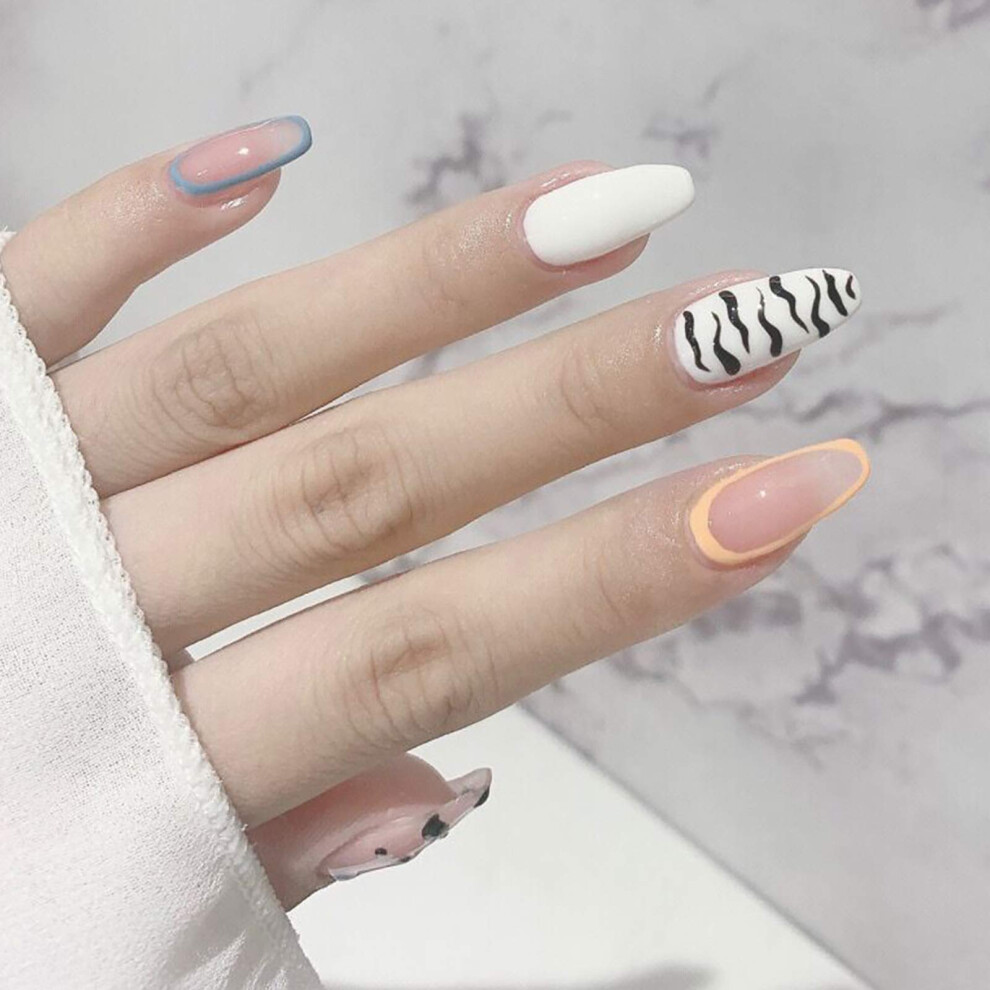 24Pcs Coffin Press On Nails Glossy Ballerina Fake Nails Colorful Acrylic Tips for Women