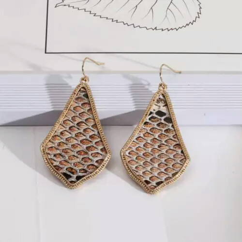 Σκουλαρίκια RSAMD Snakeskin Cork Leather Teardrop Hook για γυναίκες Vintage Χριστουγεννιάτικα 2