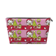 Hello Kitty juleprintet makeuptaske, PVC læder rejse toilettaske med sølv lynlås, kompatibel med kvinder og piger