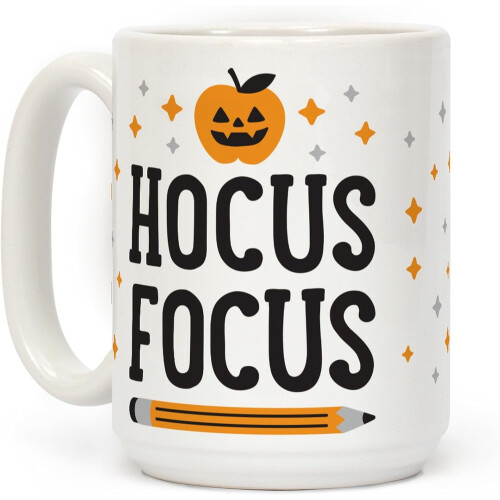 LookHUMAN Hocus Focus White 15 Ounce Ceramic Coffee Mug