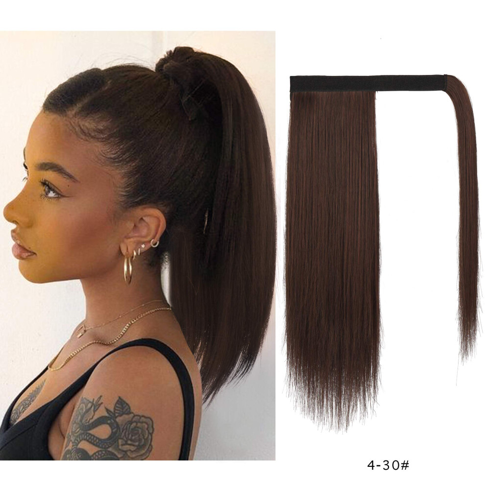Clip in Ponytail Extension 14 Inch Wrap Around Natural Black Mix Auburn Synthetic Hairpiece