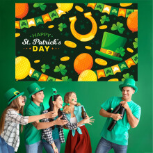 WinysinStPatrick's Day Hintergrund-Stoffflagge, Festival-Partydekoration, Irisches Kleeblatt-Thema-Banner, 180 x 115 cm / 70,8 x 45,2 Zoll