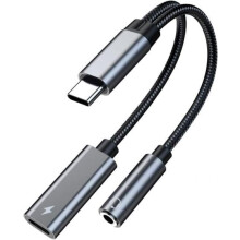 Adaptador de auriculares multifunción 2 en 1 de tipo C a 3,5 mm con puerto de carga y función de control por cable.