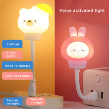 Lámpara de noche LED Hariumiu con activación por voz, temporizador, brillo ajustable, conexión USB Plug-Play, diseño de dibujos animados y