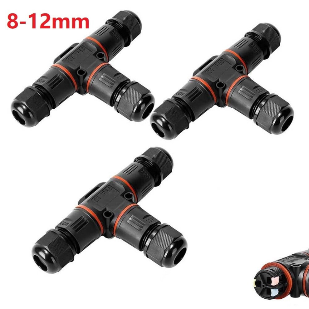 Mosiee 3Pcs Cable Connectors Waterproof Ip68 3-Pin Cable Connector T-Shape Junction Box 9773935657175