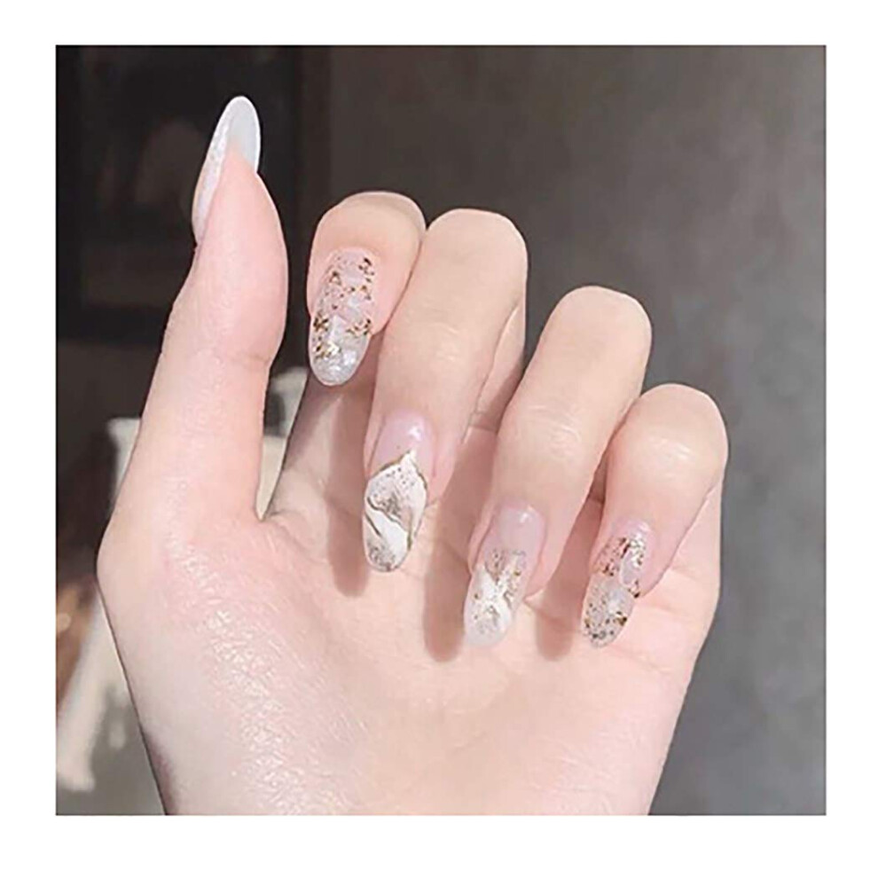 Pink,Cream Long Coffin Press On Nails Set Nude Pink Ballerina Fake Nails Glossy Acrylic With Stickers