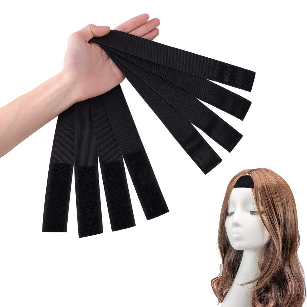 4pcs Adjustable Wig Elastic Band for Lace Front Wigs, Soft Nylon Edge Wrap with Velcro, Black