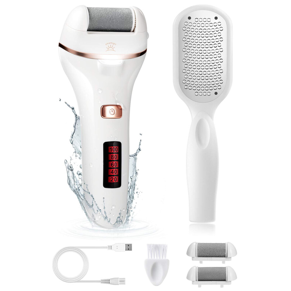 Rechargeable Waterproof Electric Callus Remover Foot File Pedicure Kit with Dual Roller Heads