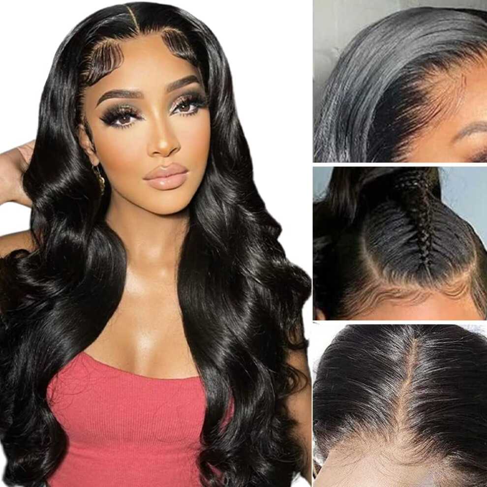 13x4 HD Lace Front Human Hair Wig Black Body Wave 150% Density Glueless Natural Hairline