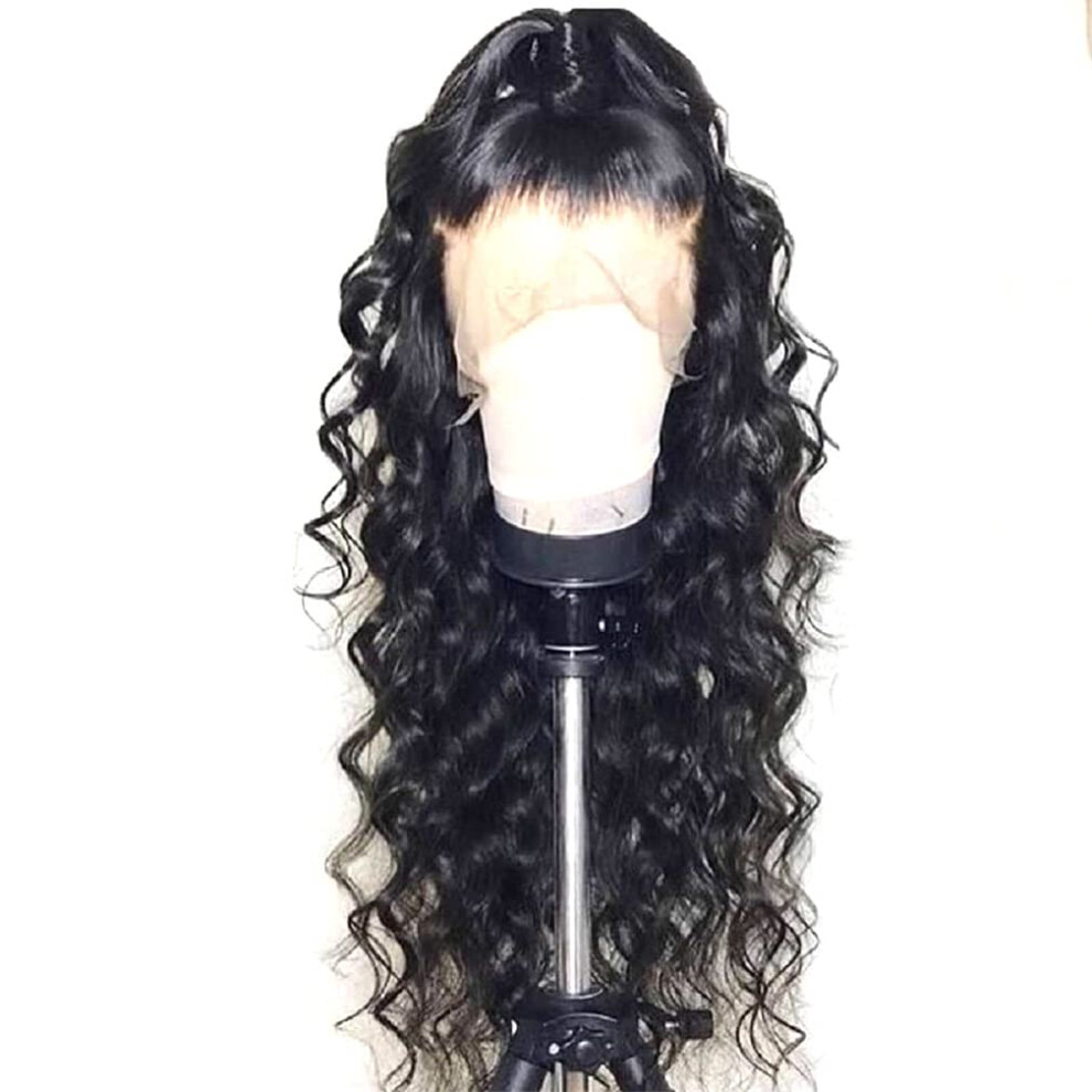 Synthetic Lace Front Wig 150% Density Glueless Loose Curly Heat Resistant Fiber Natural Hairline Black Wig 22 Inch for Women