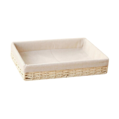 (optional,Beige L)Woven Basket Modern Rectangular Organizer Bin for Fruits Appetizer Breakfast Beige L