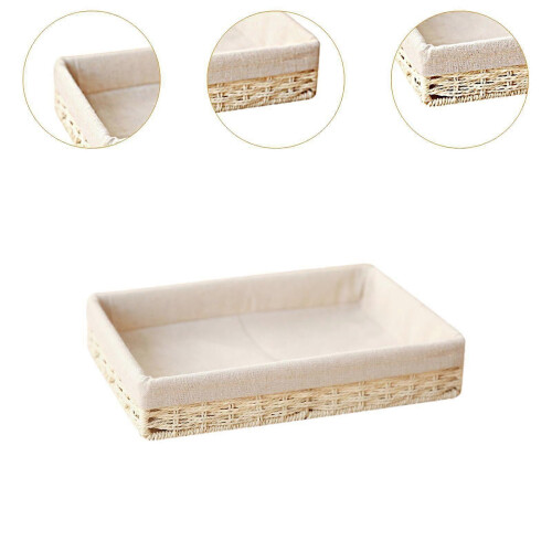 (optional,Beige S)Woven Basket Modern Rectangular Organizer Bin for Fruits Appetizer Breakfast Beige L 2