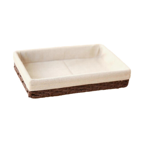 (optional,coffee S)Woven Basket Modern Rectangular Organizer Bin for Fruits Appetizer Breakfast Beige L