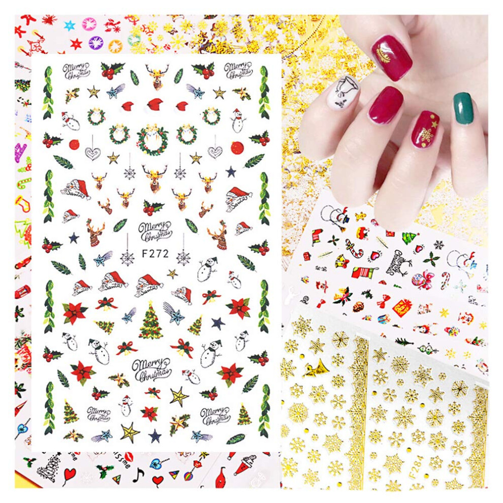 Christmas Nail Art Stickers 9 Sheets 3D SelfAdhesive Decals Santa Reindeer Snowflake Xmas Tree Designs