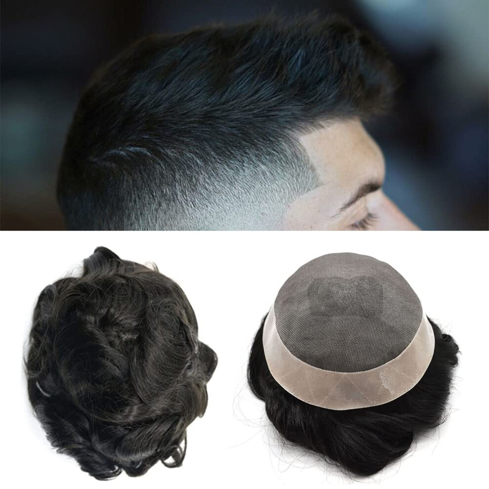 Unisex Black Men's Hair Toupee 6X9 Off 1B Human Hair Hairpiece With Natural Hairline And Breathable Mono Lace Base