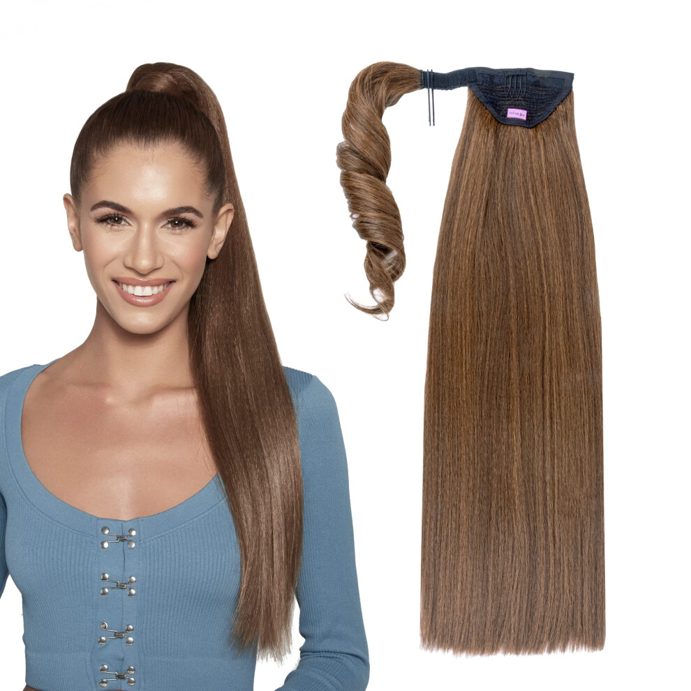Unisex Brown 26 Inch Clip In Wrap Around Ponytail Extension For Women, Straight Vegan Synthetic Yaki Hairpiece, Mixed