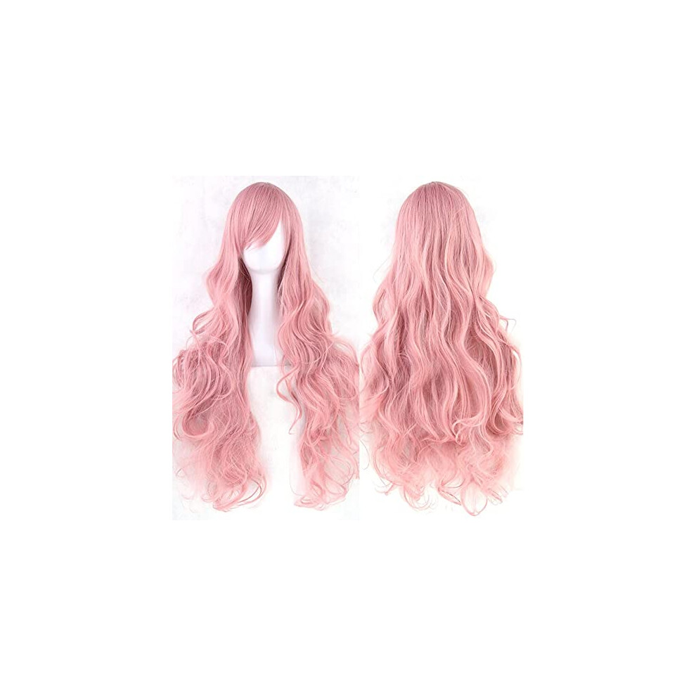 Unisex 31.5 Inch Long Curly Synthetic Wig With Bangs Heat Resistant Wavy Hair For Women Girls Cosplay