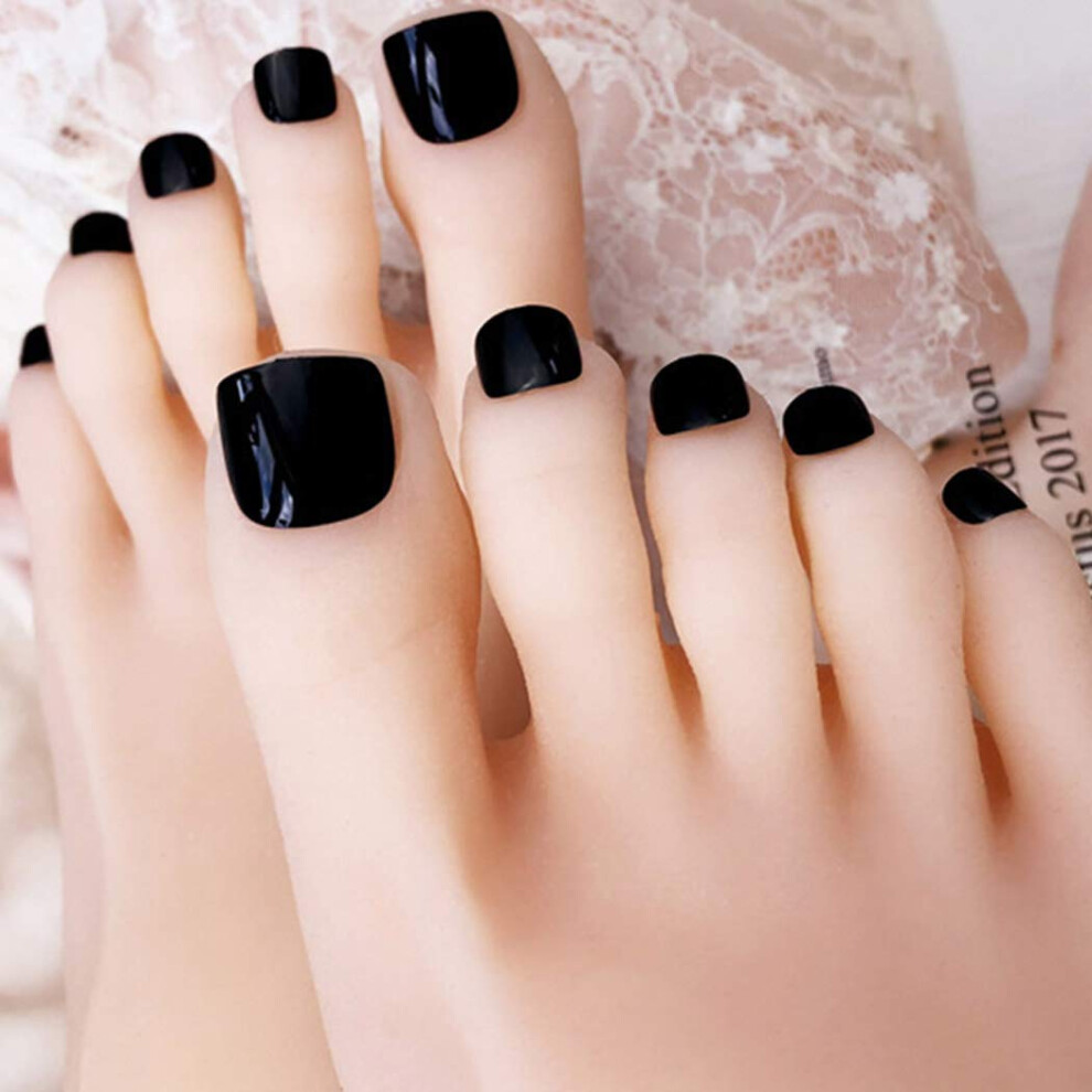 Red Glossy Press On Toe Nails Set Short Square Fake Toenails for Women Multiple Sizes 24pcs