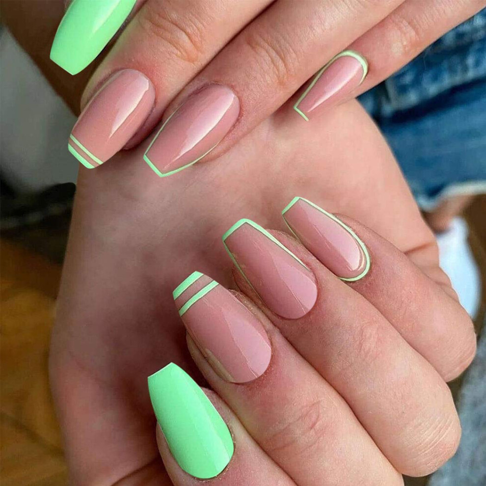 Press on Nails Long Acrylic Fake Nails Full Cover Set with Multiple Sizes 24Pcs