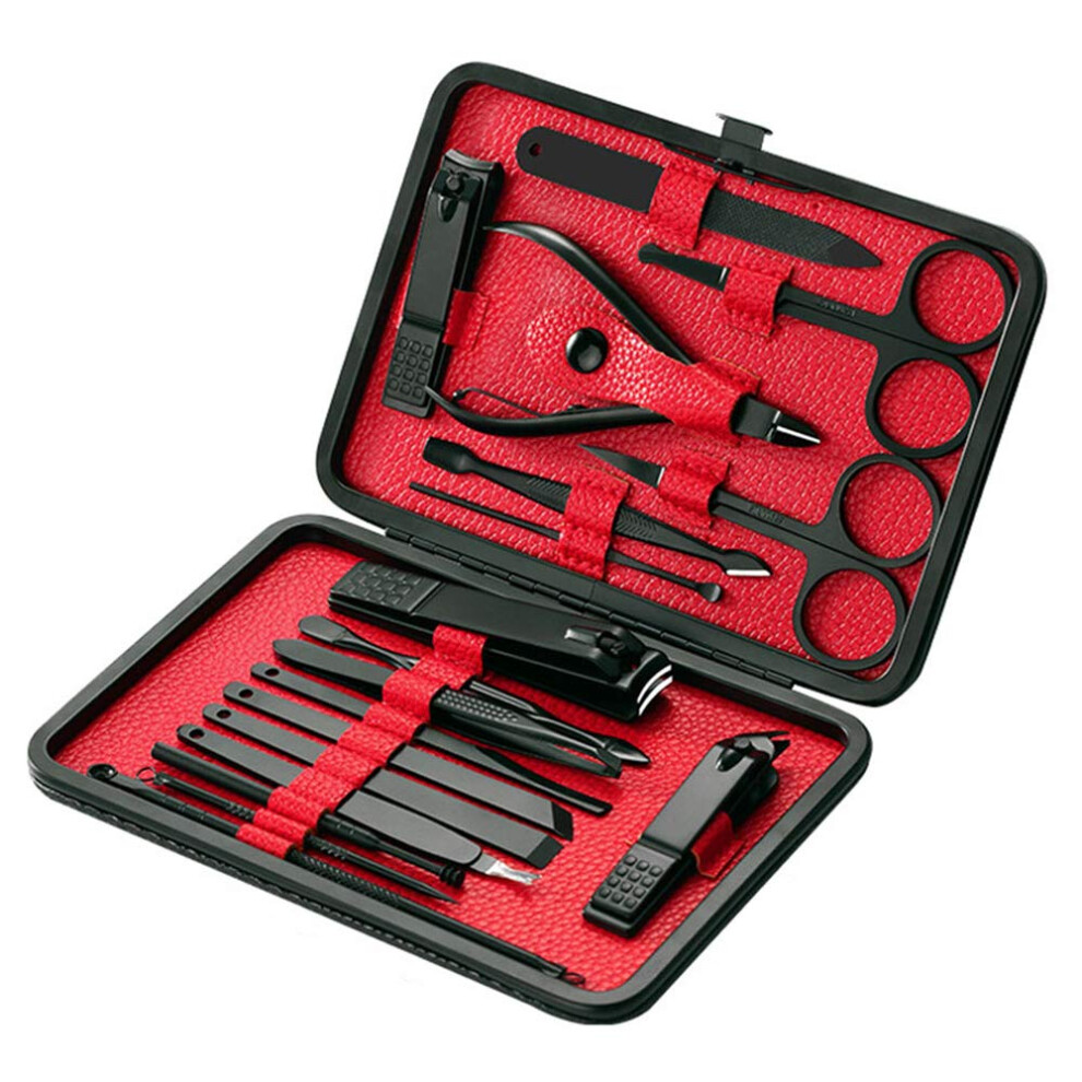 Manicure Set 18in1 Stainless Steel Pedicure Kit with Black Leather Travel Case