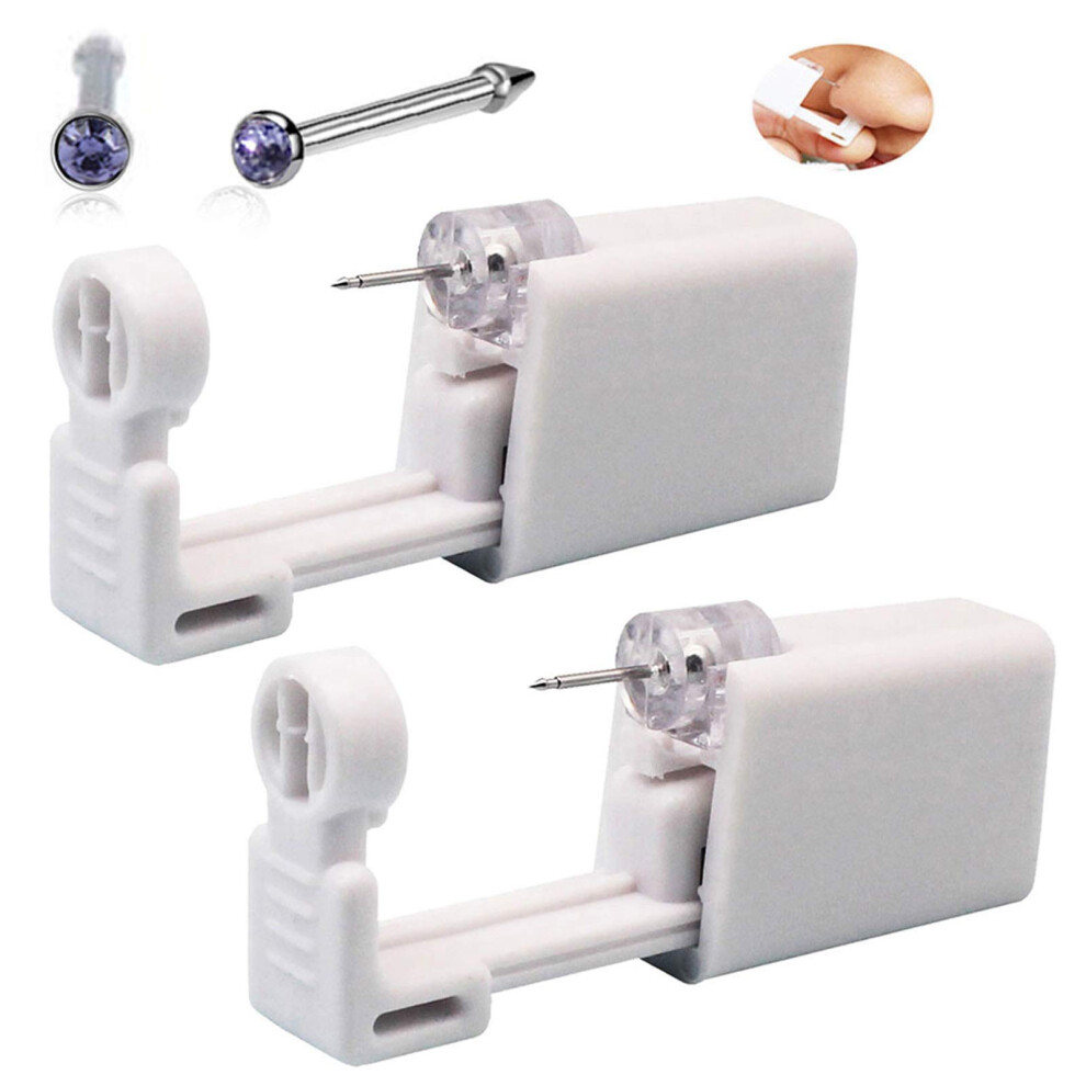 Purple Nose Piercing Kit With 2Mm Cubic Zirconia Stud, Self Nose Piercing Gun, 2 Pack