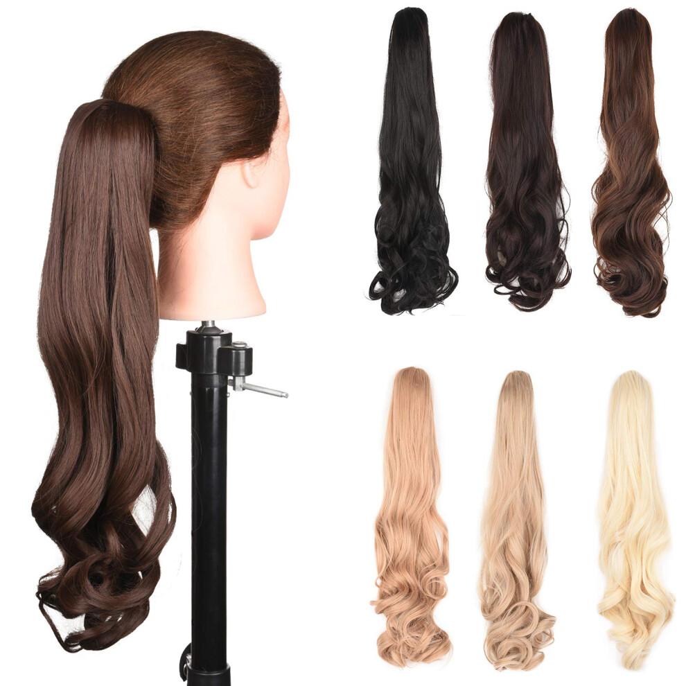Unisex Brown Ponytail Hair Extensions 20 Inch Curly Wavy Chocolate Clip In For Instant Volume Boost