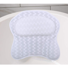 Bath Pillow for Bathtub with Ergonomic Neck Shoulder Support, 3D Air Mesh, Six Suction Cups, White
