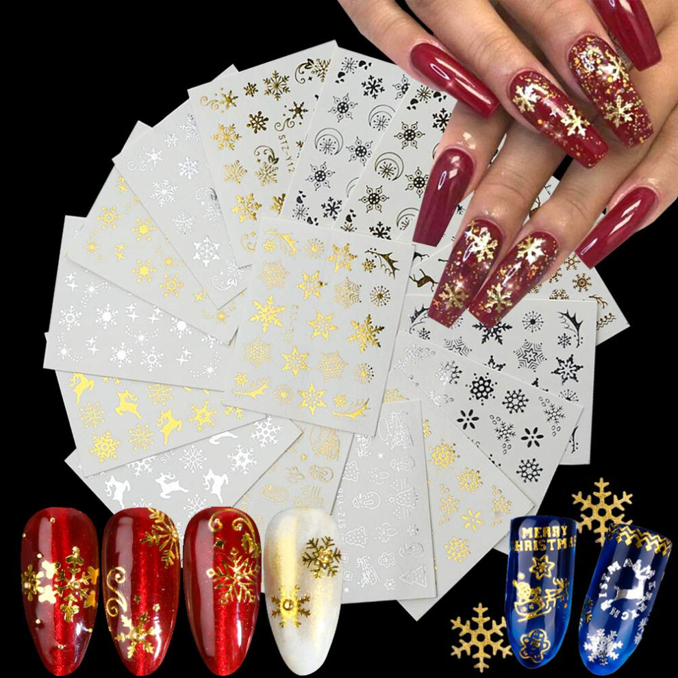 Gold Christmas Nail Stickers Snowflake Water Transfer Decals For Festive Winter Nail Art 16 Sheets