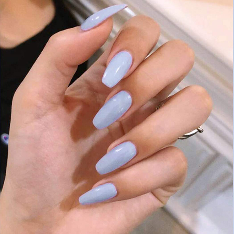 Purple Glossy Press On Coffin Acrylic Nails Set 24Pcs Long False Nails For Women