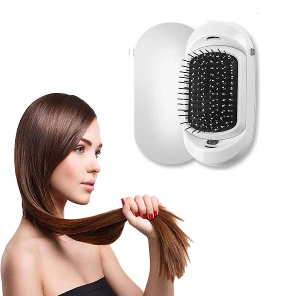 Silver Negative Ion Hair Brush With Instant Frizz Reduction, Battery Operated Ionic Comb For Smooth Shine,